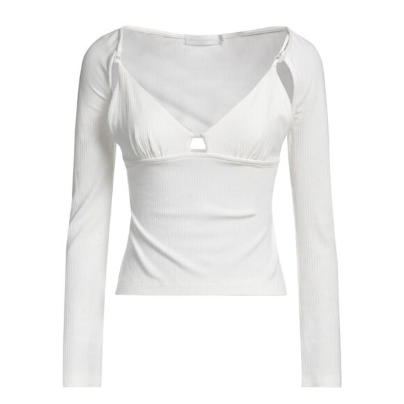 NWT Jonathan Simkhai White Ribbed Knit Cami Top Attached Long Sleeved Shrug Sz L - Picture 1 of 12